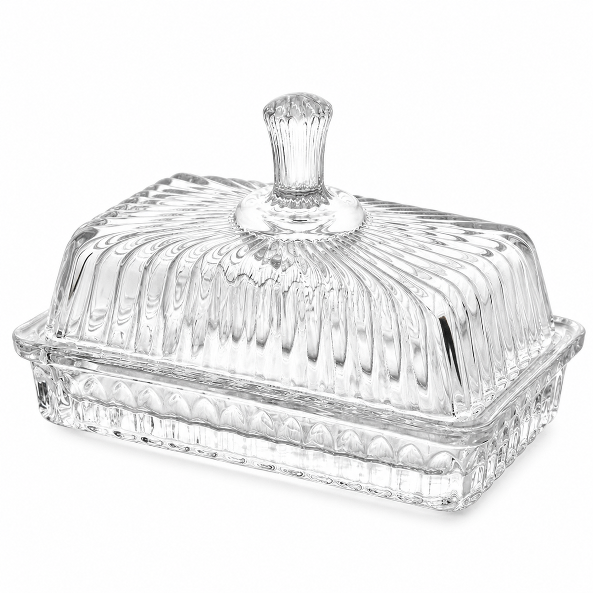Elegant Ribbed Crystal-Style Butter Dish