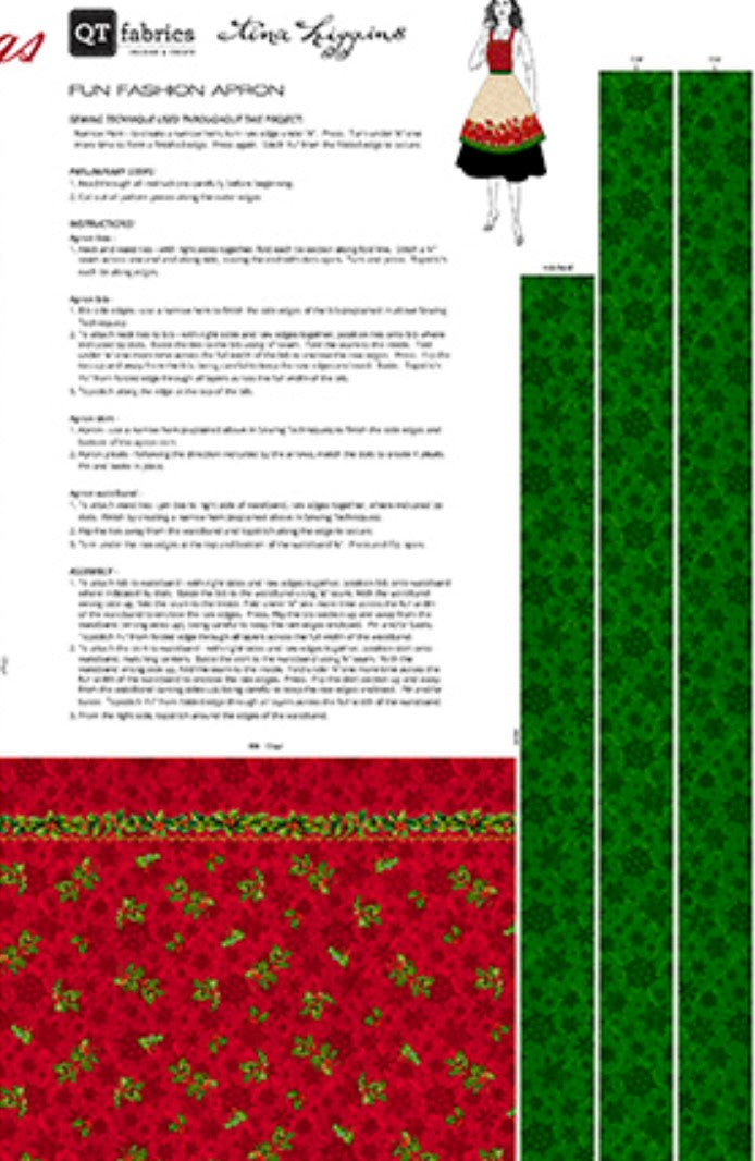Christmas Poinsettia Greetings Apron Panel on Cream 100% Cotton Fabric