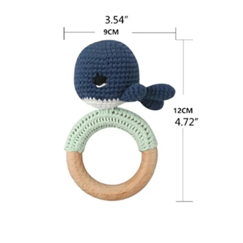 BPA Free Baby Wooden Teether Crochet Rattle Toy for Newborns