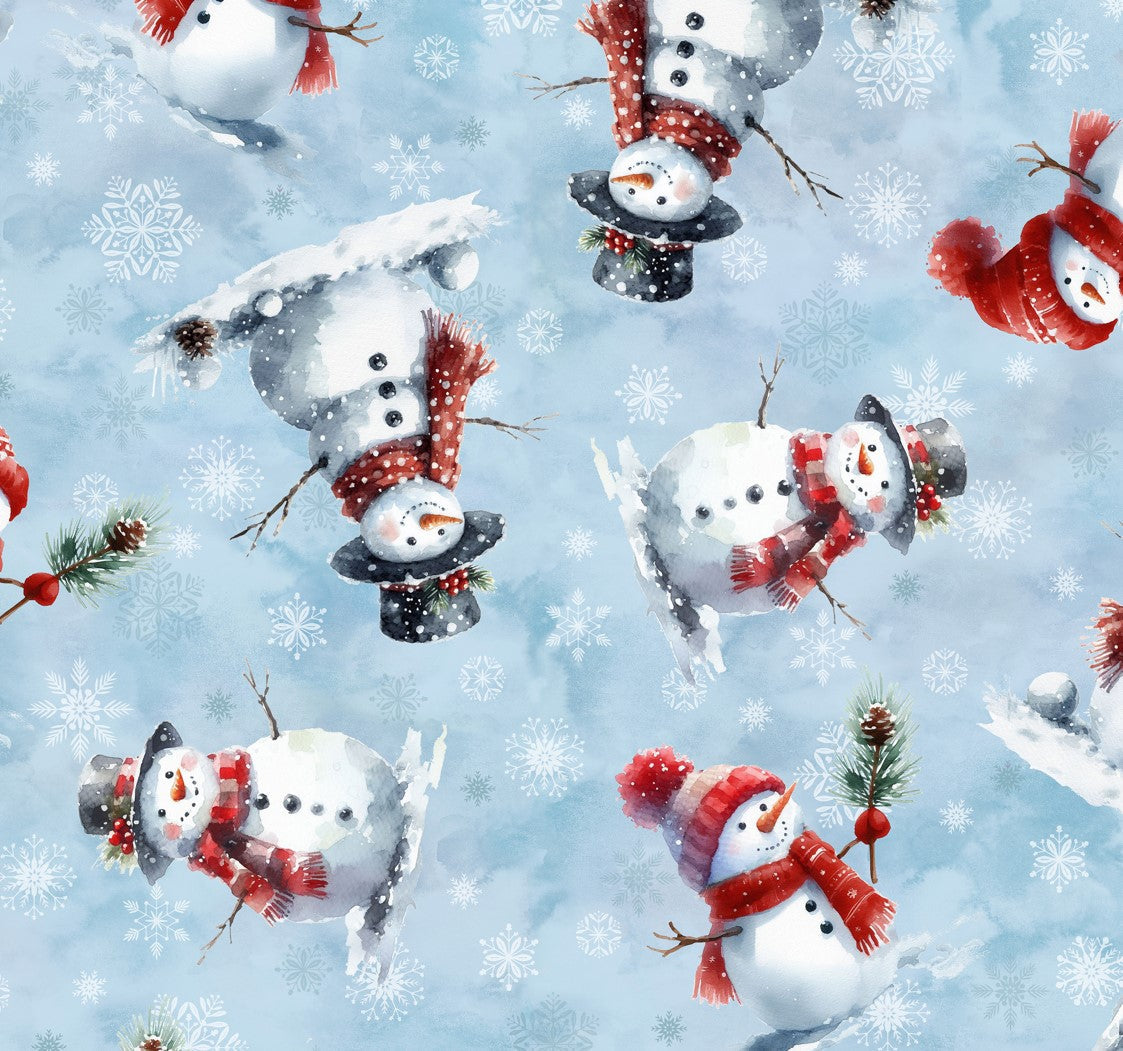 Christmas Cozy Tidings Tossed Snowmen on Blue