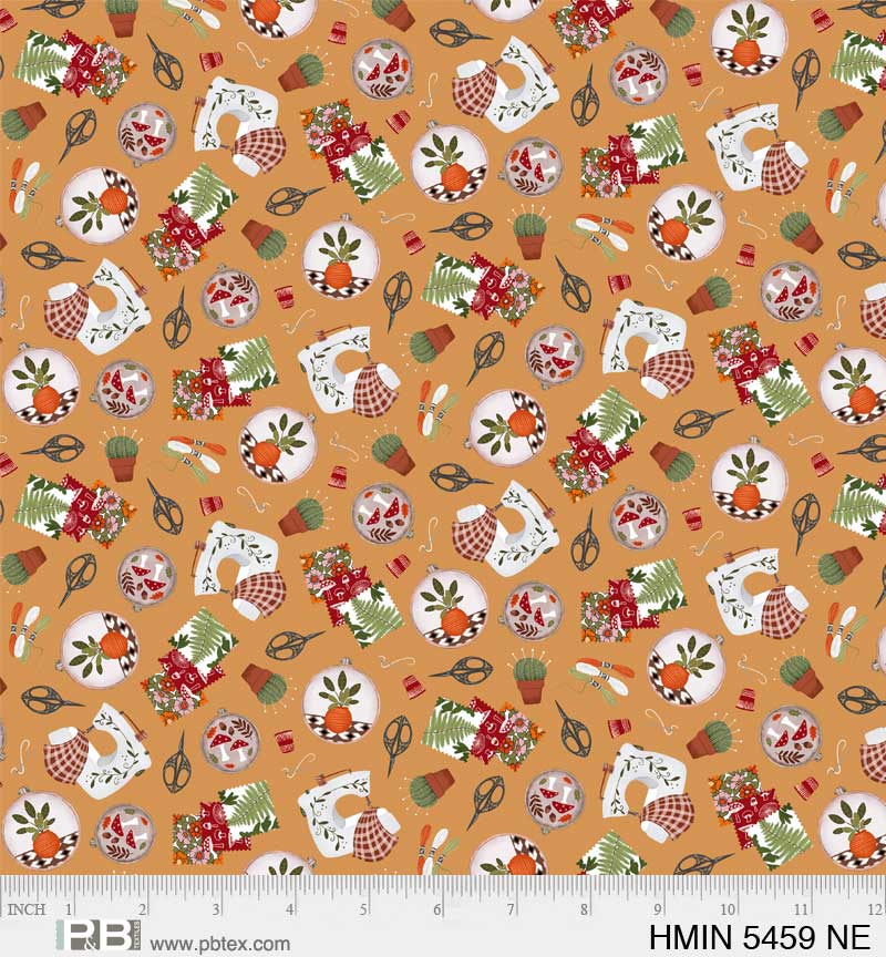 Thanksgiving Harvest Minis Sewing Tools on Cream Price per Yard