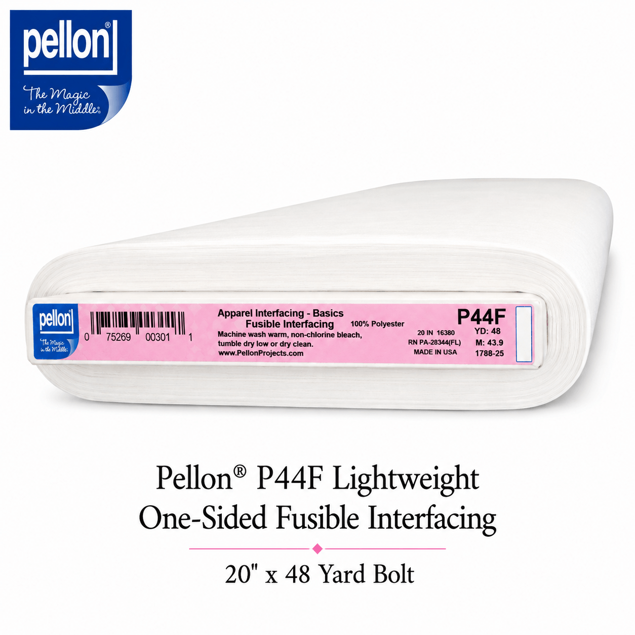 Pellon® P44F Lightweight One-Sided Fusible Interfacing – 20" x 48 Yard Bolt – White