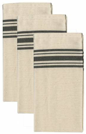 Aunt Martha's Black Stripe Herringbone Towels Set of 3