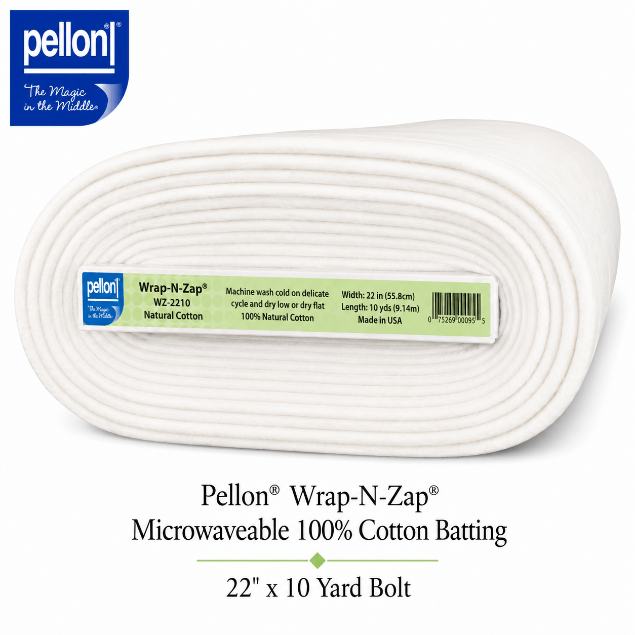 Pellon® Wrap-N-Zap® Microwaveable Cotton Batting – 22" x 10 Yard Bolt