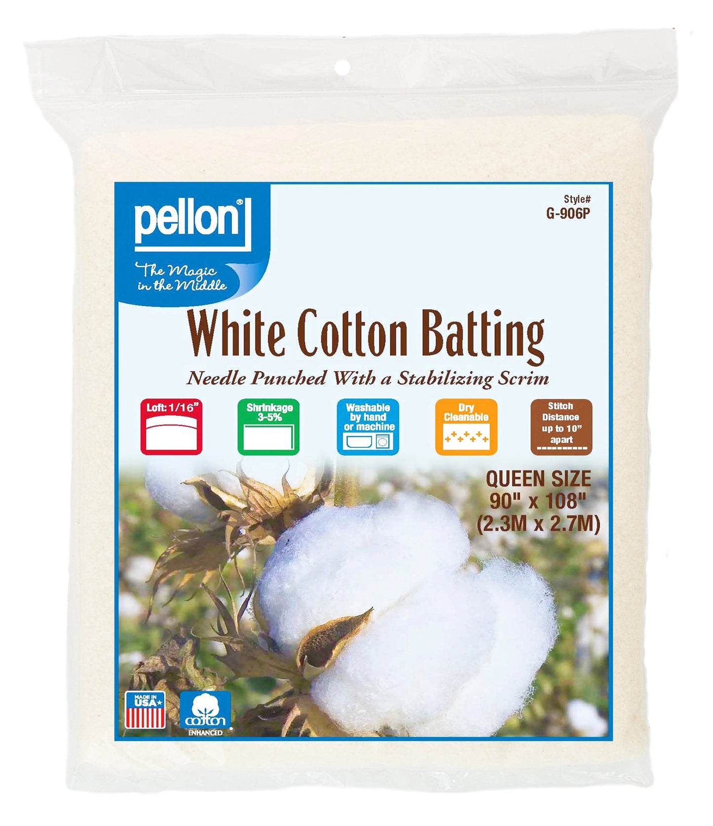 Pellon® White Cotton Batting With Scrim 90" x 108" Queen Size Package