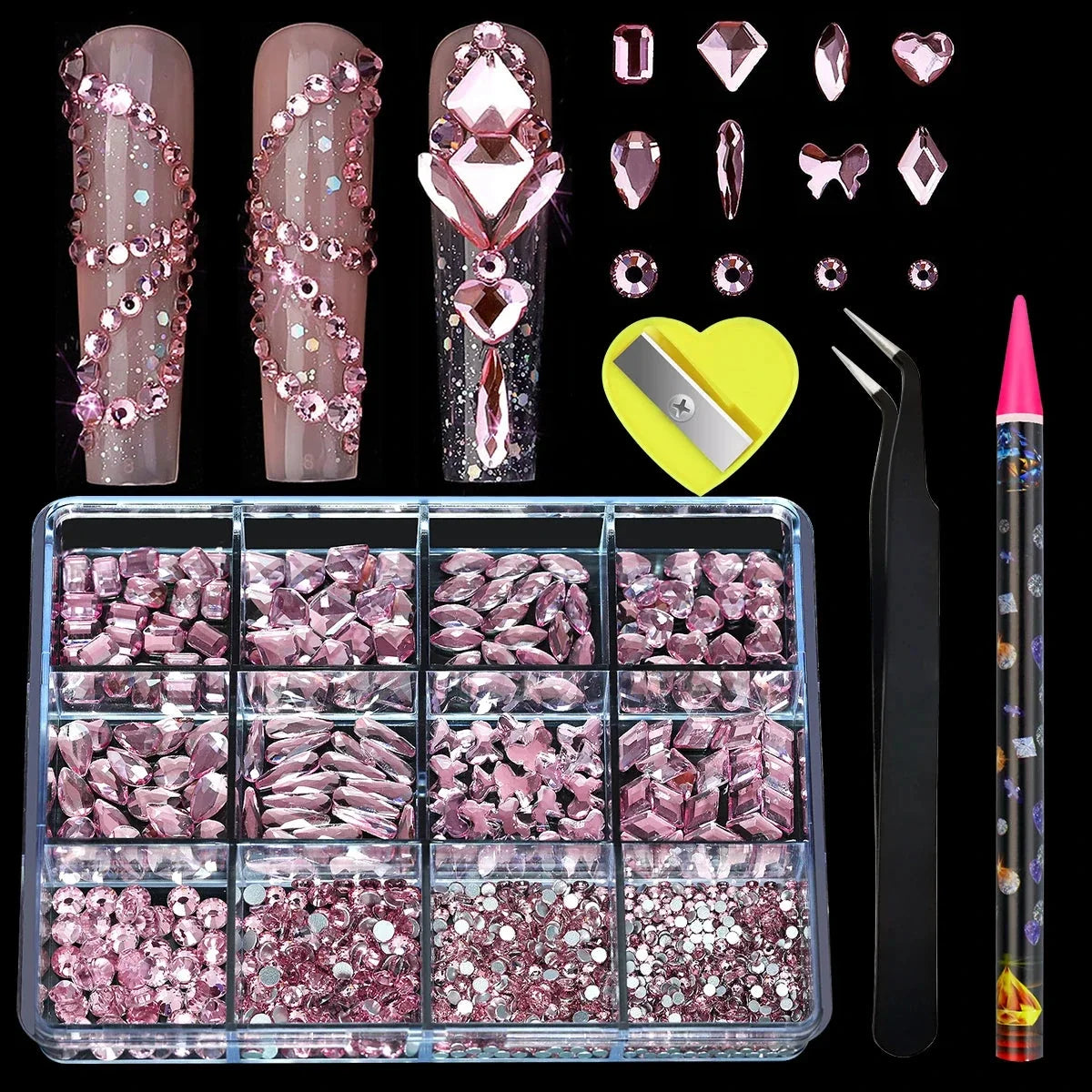 12 Grid Diamond Jewelry Set for Nail Art - Luxe Rhinestone Decorations