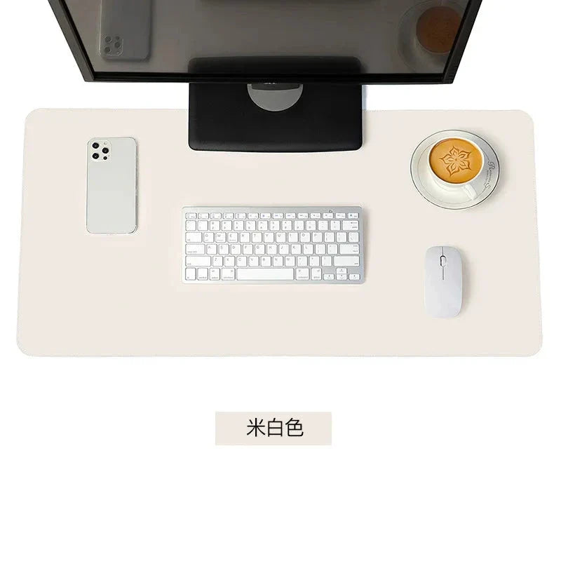 Large White PU Leather Mouse Pad – Waterproof Non-Slip Gaming Desk Mat for Keyboard & Computer Setup