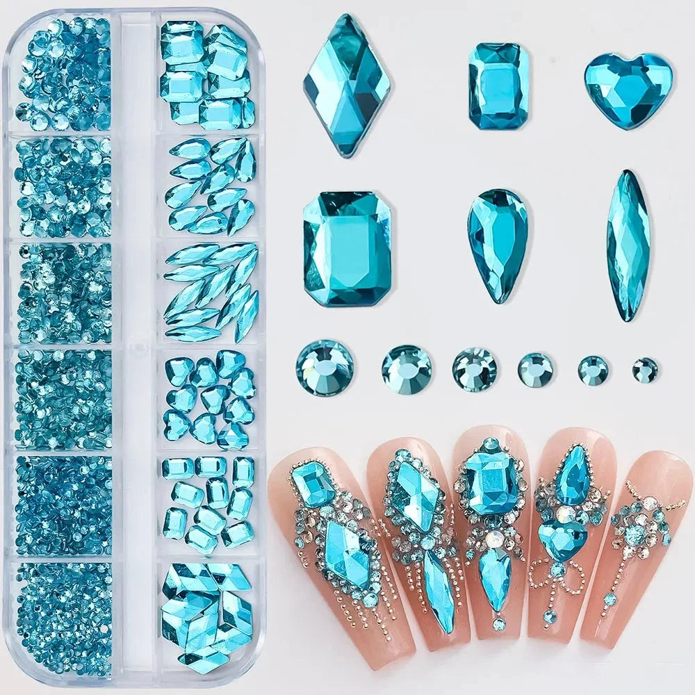 2400+ Shiny Clear Crystal Nail Rhinestones - Mixed Sizes & Shapes Flatback Gems