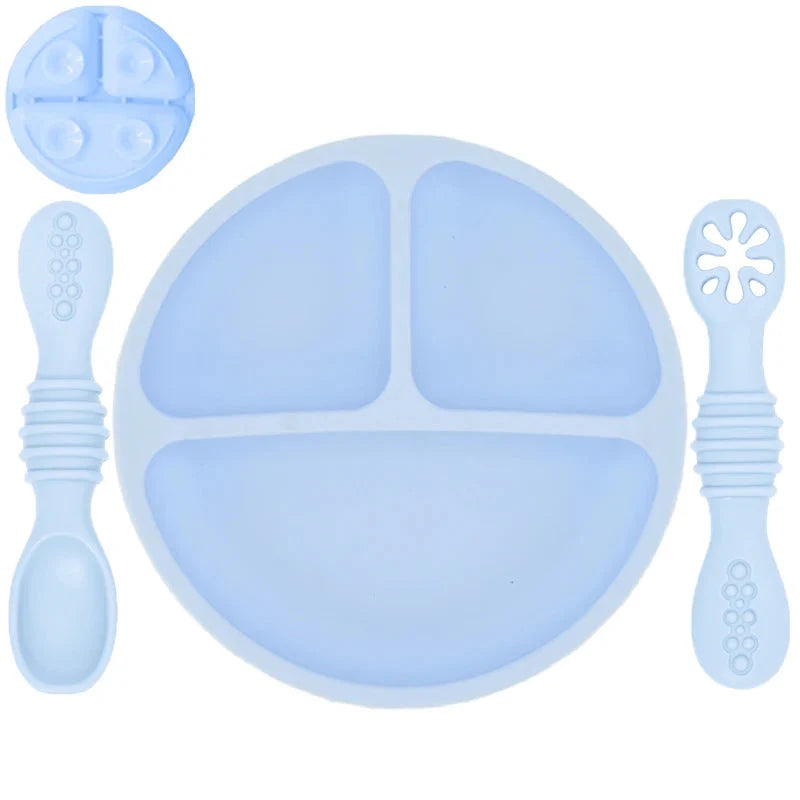 Silicone Baby Sucker Plate & Rice Spoon Set Cute Cartoon Tableware