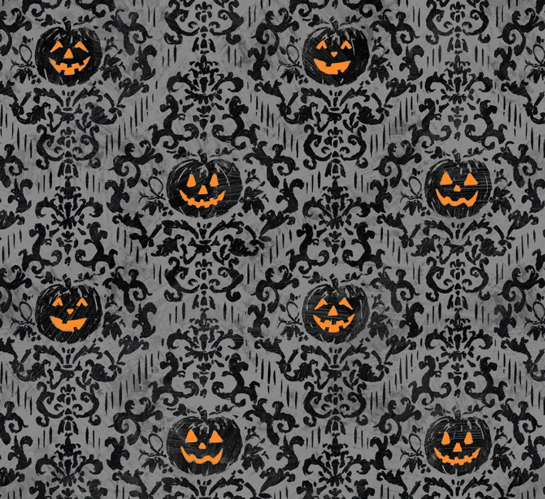 Halloween Pumpkin Damask on Gray