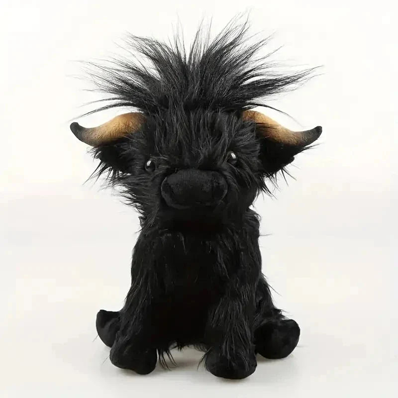 30cm Simulation Kyloe Cream Highland Cow Animal Plush Doll Soft Stuffed Highland Cow Cattlle Plushie Gift for Kids Boys Girls