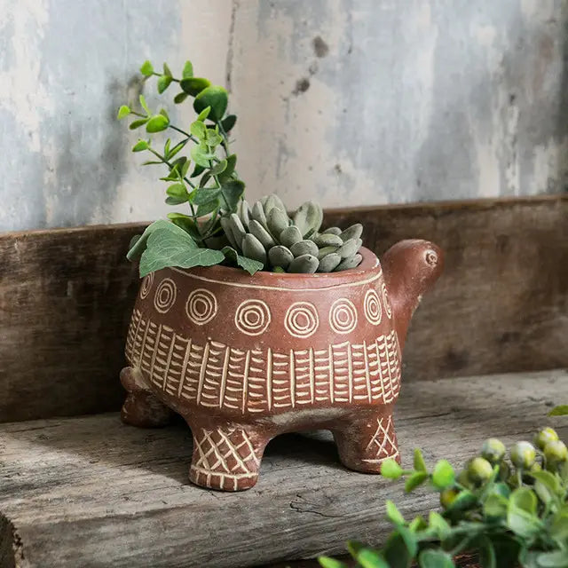 CEMENT CYAN TURTLE PLANTER