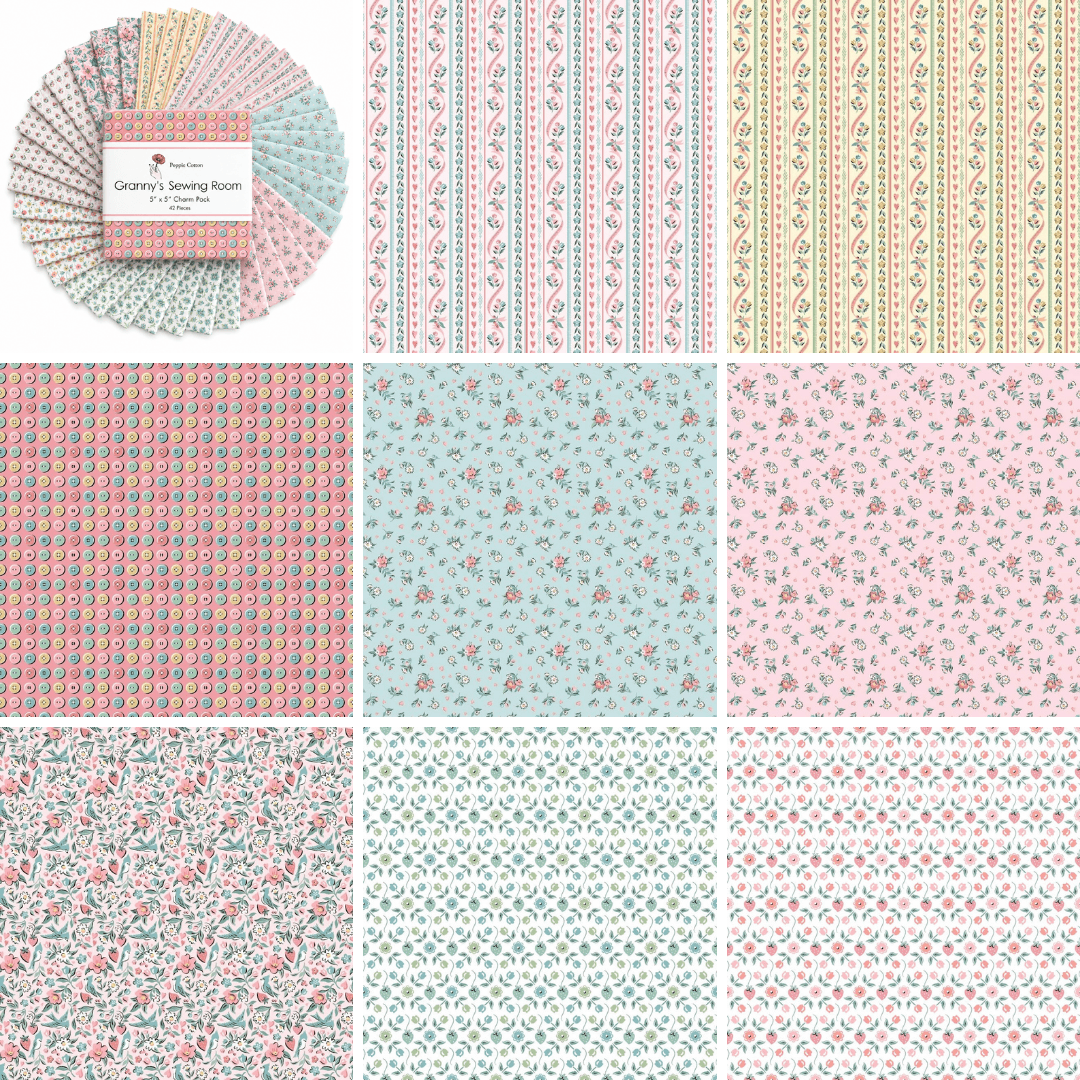 Granny's Sewing Room by Poppie Cotton - 5"x5" Charm Pack (42 Squares)