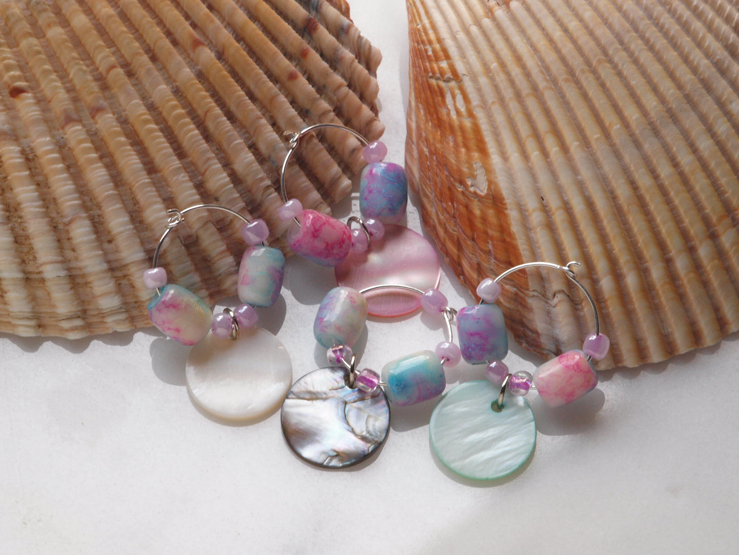 Pastel Shell Wine Glass Charm Set