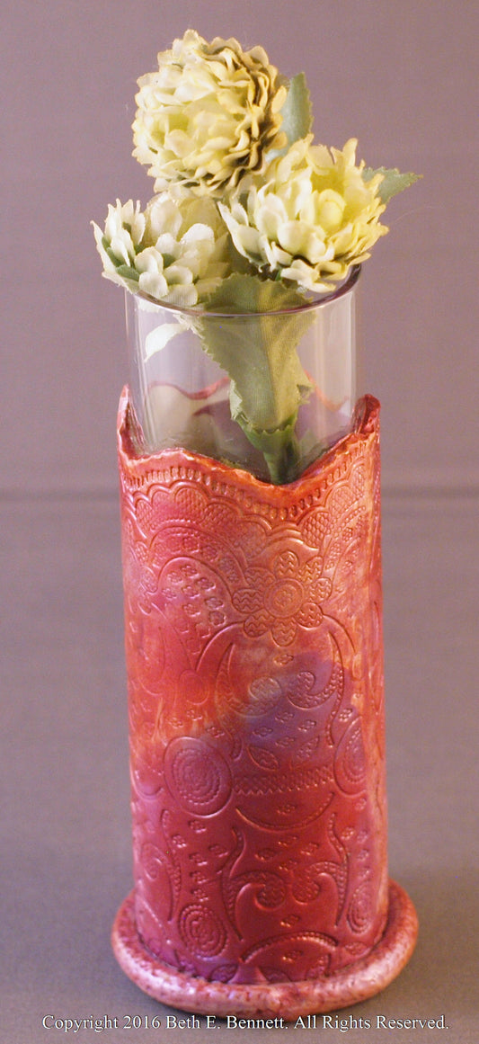 Bud Vase - Glass with Pink/Lilac Clay Wrap