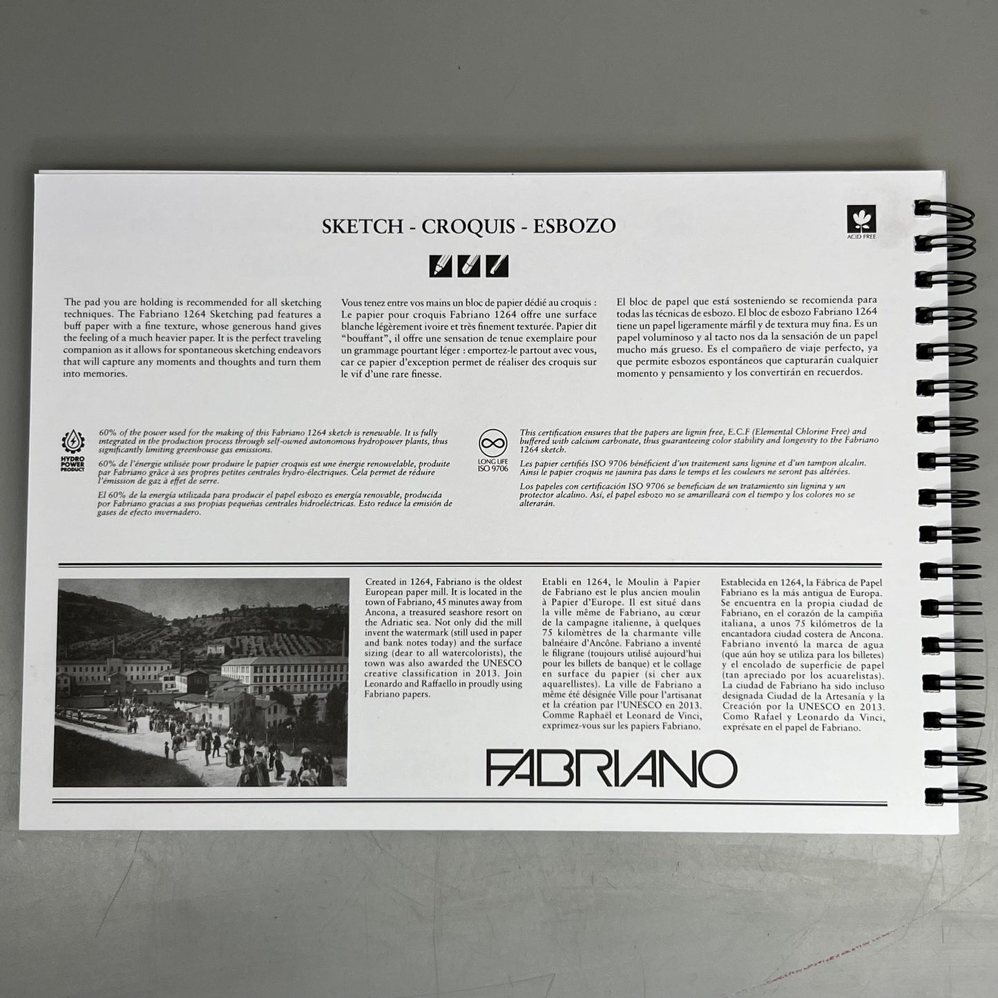 FABRIANO I264 Sketch Paper Pads 9" x 12" ITALY 100 Sheets White
