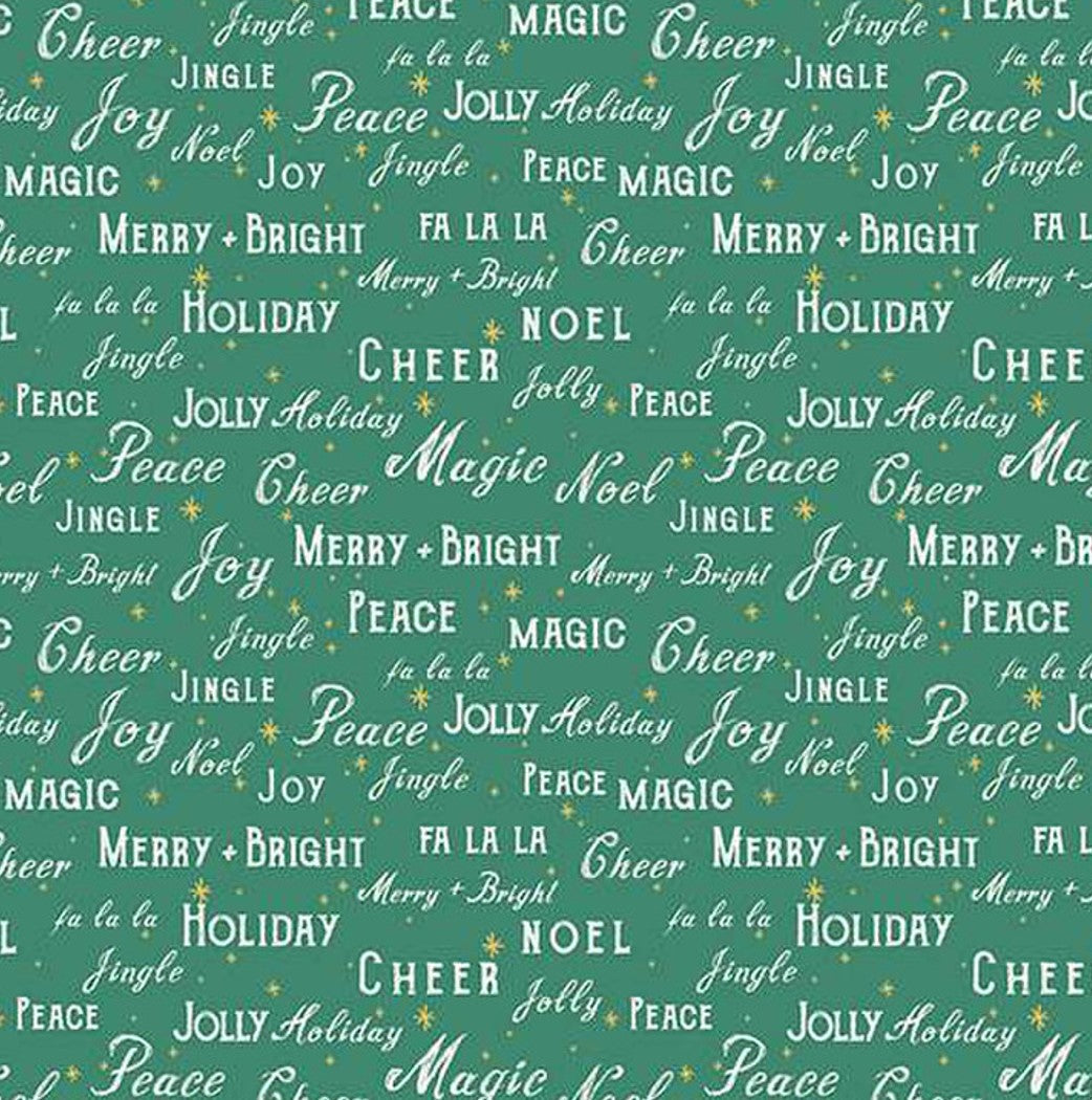 Christmas Words Text on Green Holiday Cheer 100% Cotton Price Per Yard