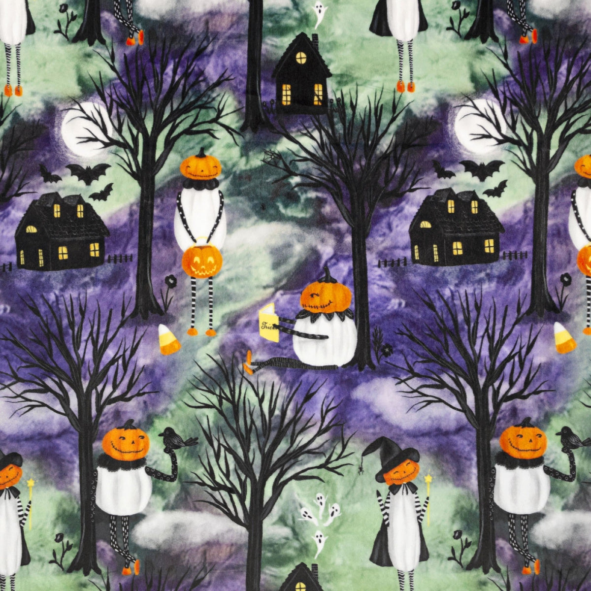 Halloween MINKY Pumpkin Heads Digital 58 Inch wide Price per yard