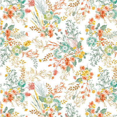 Montgomery Floral White/Multi Cotton 44"/45" Fabric Per Yard