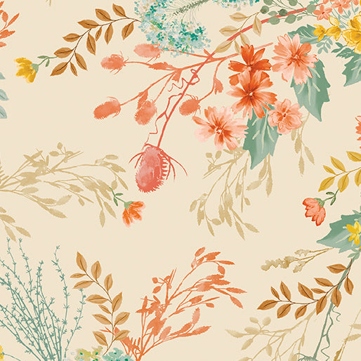 Montgomery Floral Cream/Multi Cotton Wideback Fabric per yard