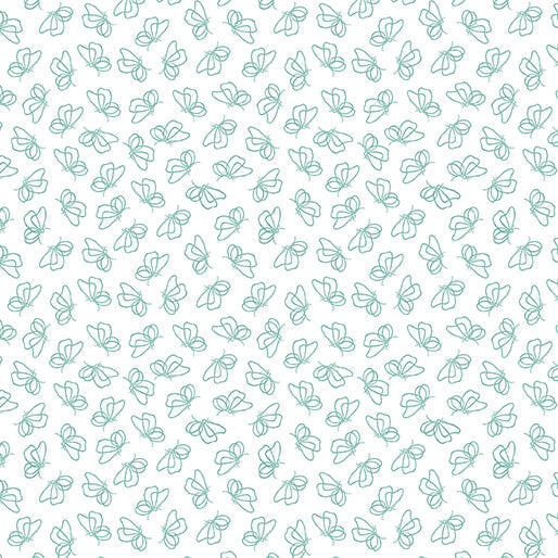 Flutter By White/Teal Cotton 44"/45" Fabric Per Yard