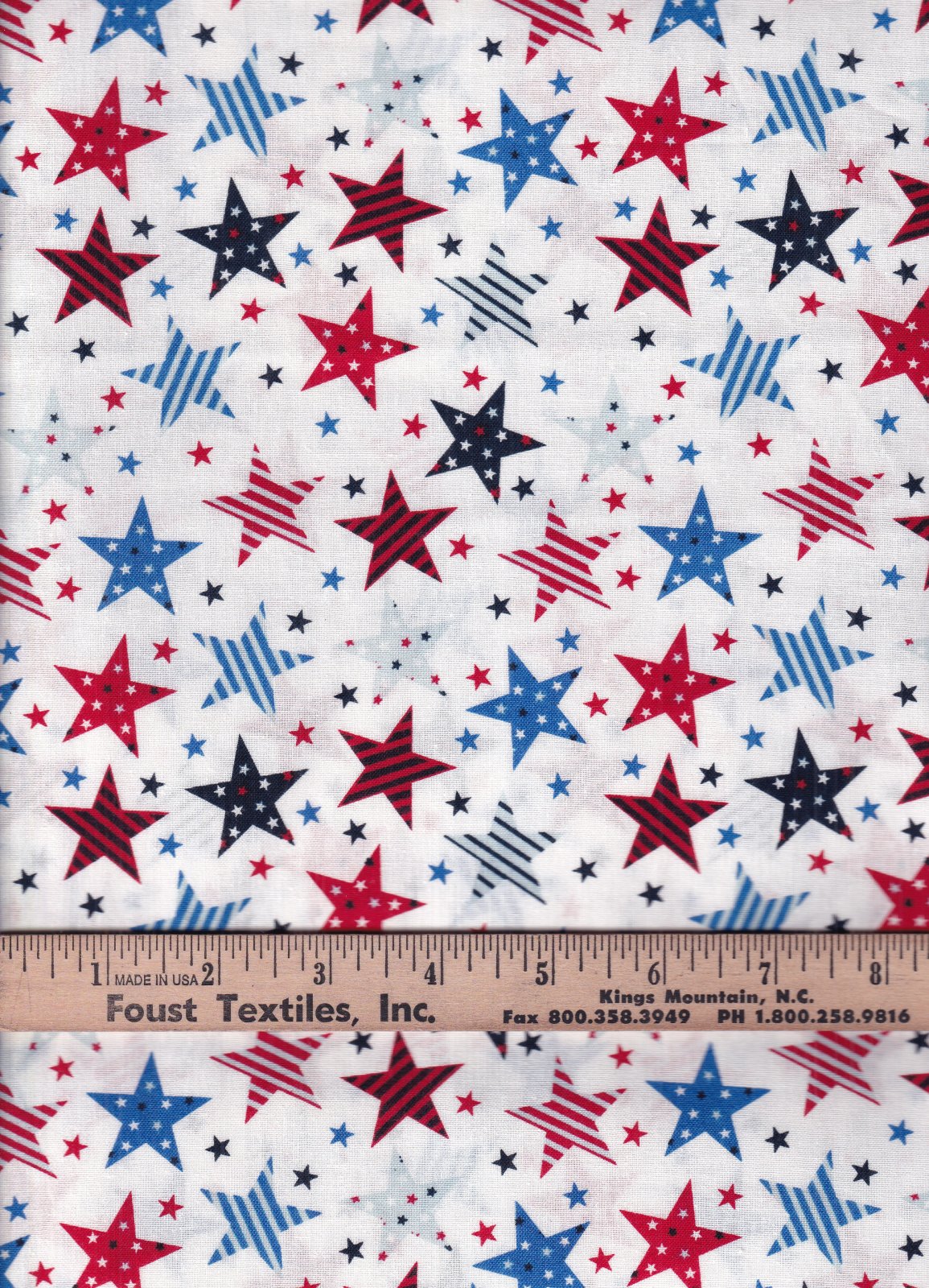 Patriotic Stars and Stripes on White 100% Cotton Price per Yard