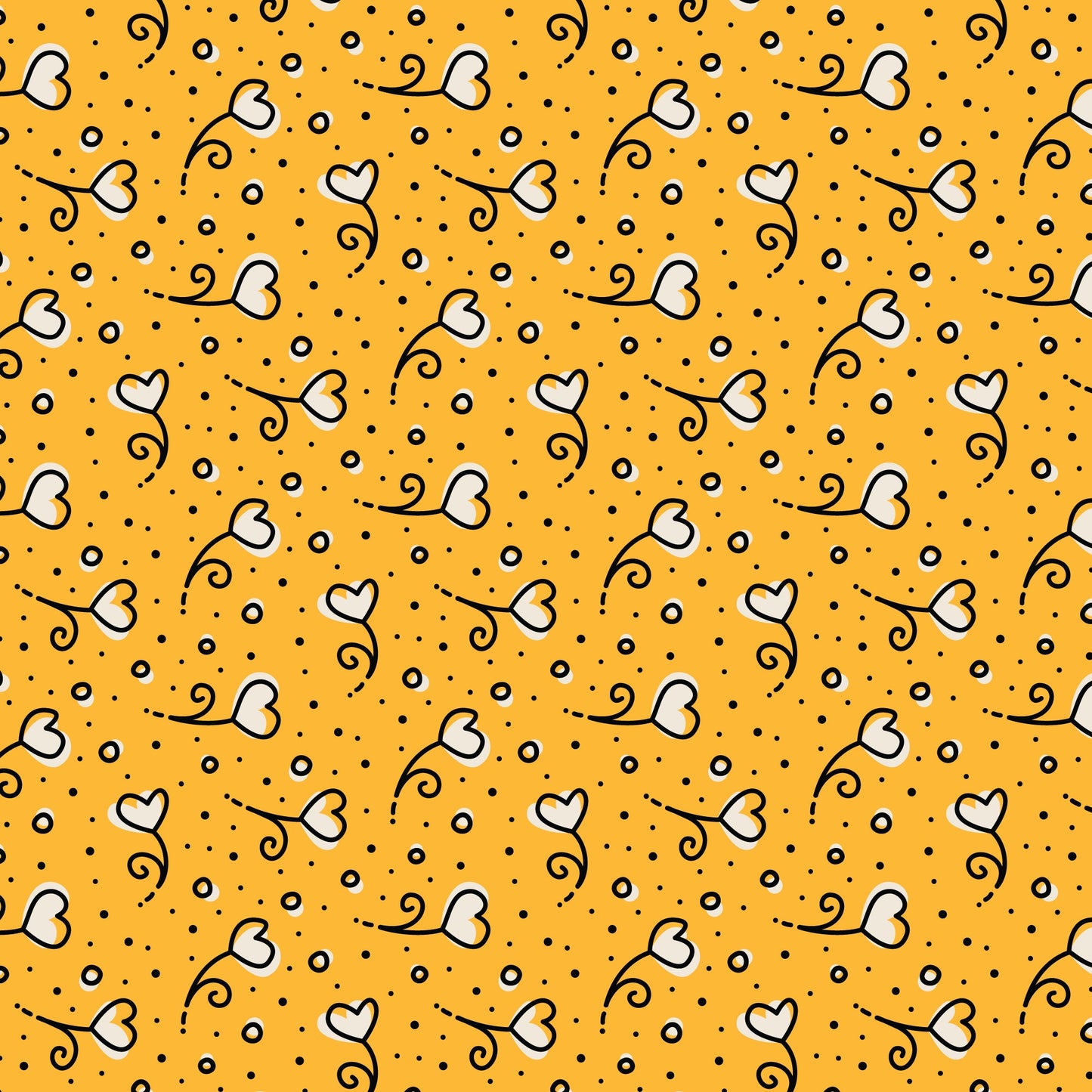 Yellow Heart Blossoms Love Ink 3384 Cotton 44/45 Fabric Per Yard