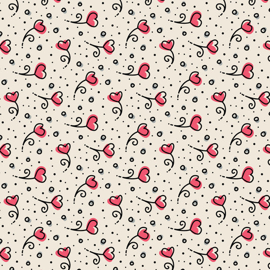 Pink Heart Blossoms Love Ink 3384 Cotton 44”/45” Fabric Per Yard