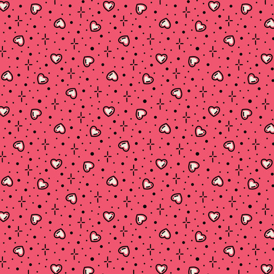 Pink Hearts Love Ink 3388 Cotton 44”/45” Fabric Per Yard