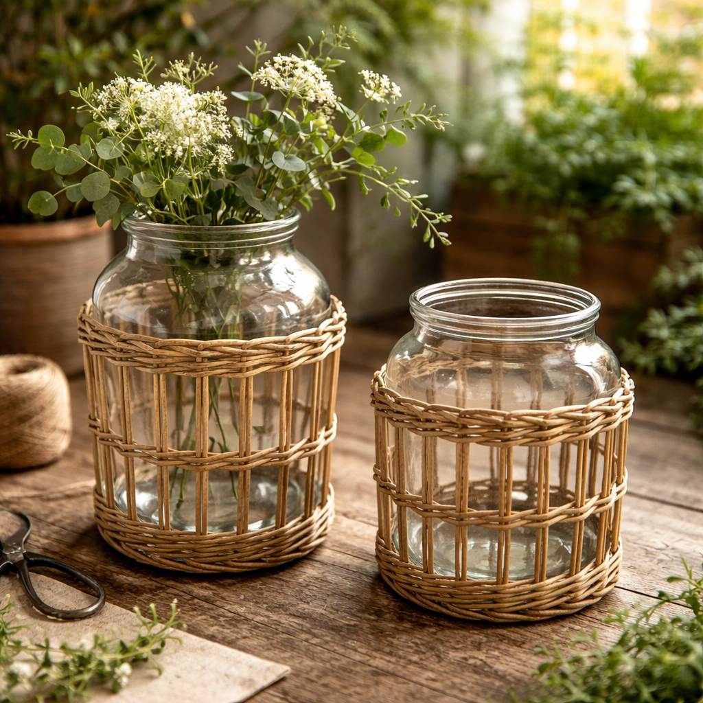 Wicker Basket with Glass Canister