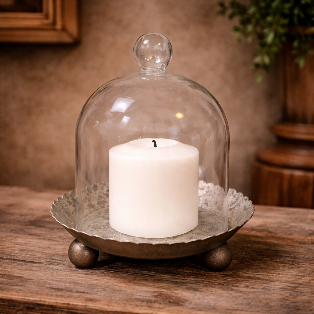 Cloche Candle Holder with Metal Plate