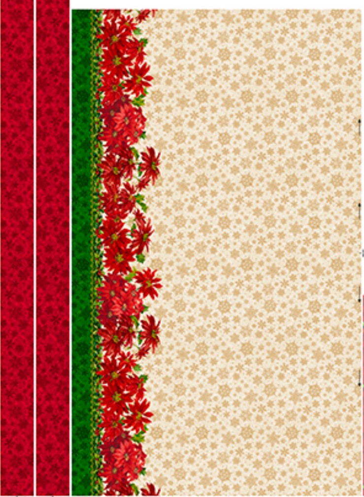 Christmas Poinsettia Greetings Apron Panel on Cream 100% Cotton Fabric