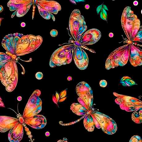 Fluttering Gardens Butterflies Black Cotton 44"/45" Fabric Per Yard