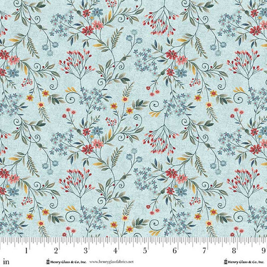 Pale Blue Tender Vines Cotton 44"/45" Fabric Per Yard