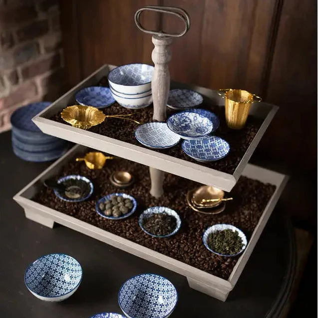 Wood Rectangle 2 Tier Tray