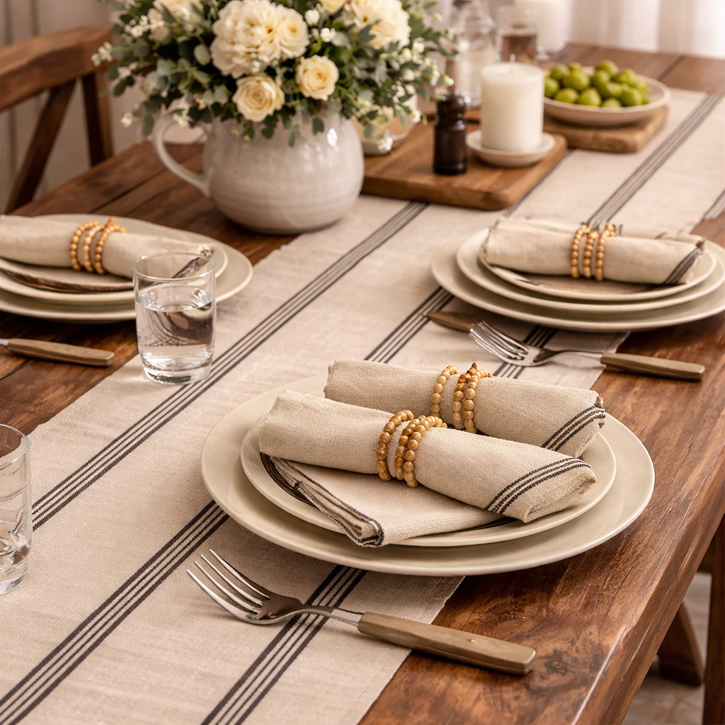 Cotton Black and Beige Striped Napkin ( set of 2)
