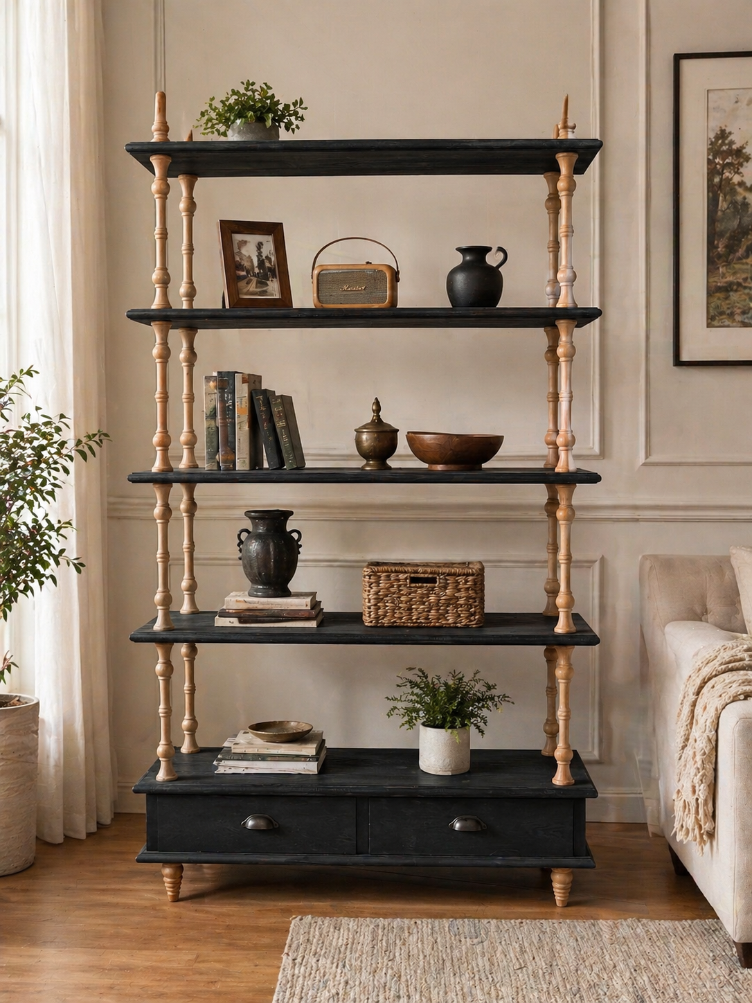 Wood Open Display Shelf with Drawer Base