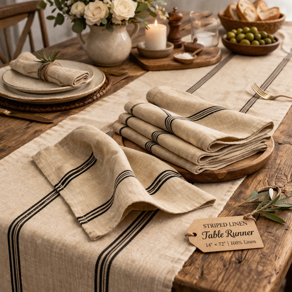 Cotton Black and Beige Striped Napkin ( set of 2)