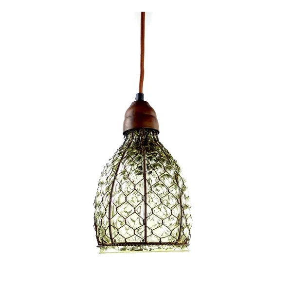Chicken Wire and Glass Pendant