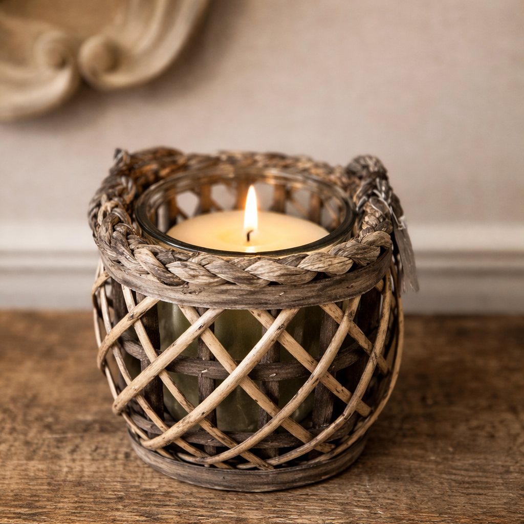 WILLOW LANTERN WITH GLASS VASE