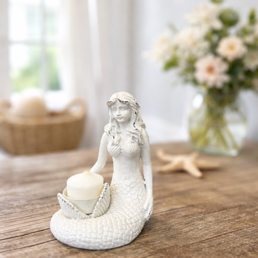 White Mermaid Resin Candle Holder
