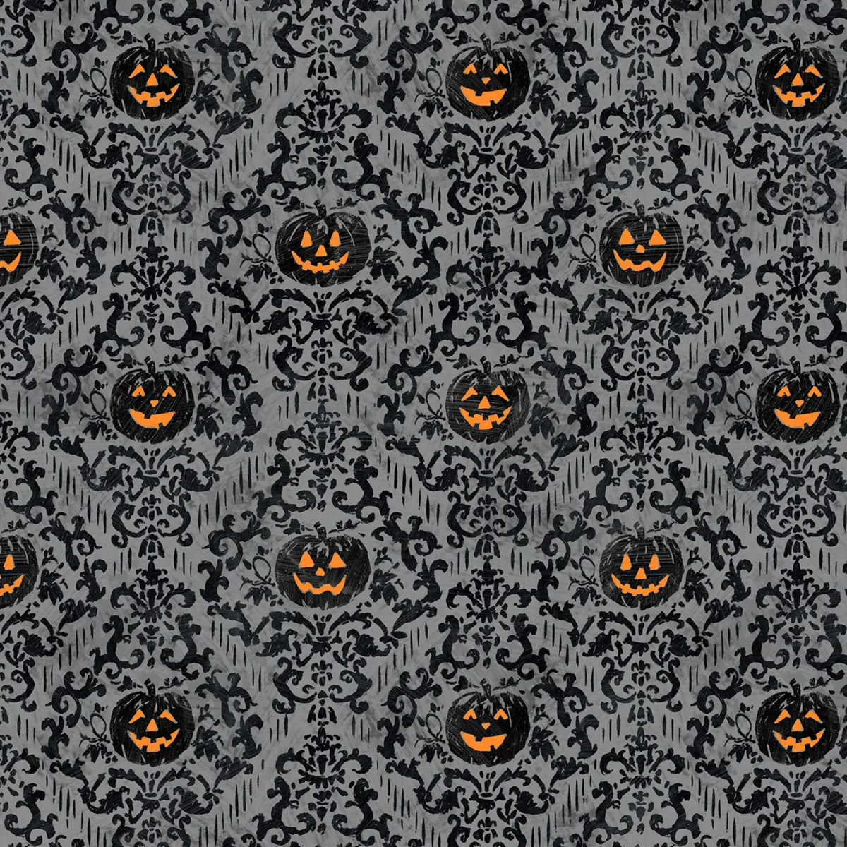 Halloween Pumpkin Damask on Gray