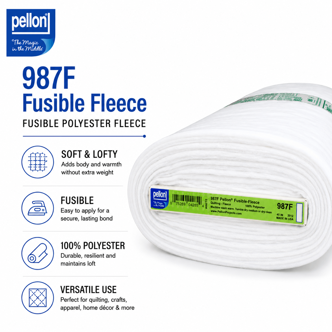 Pellon® 987F Fusible Fleece – 45" x 10 yard Bolt (Black)