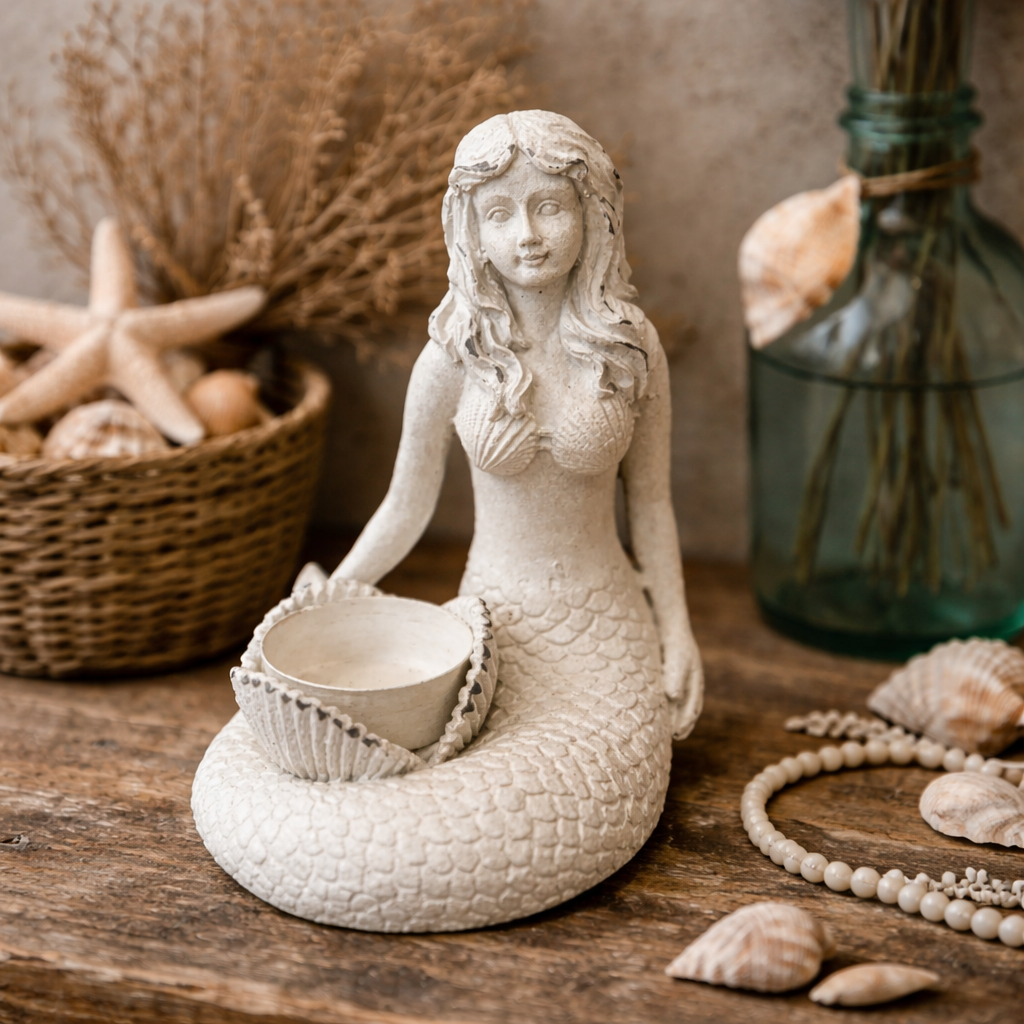 White Mermaid Resin Candle Holder