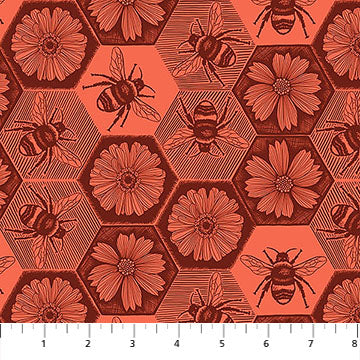 Indelible Ink Busy Coral Cotton 44"/45" Fabric Per Yard