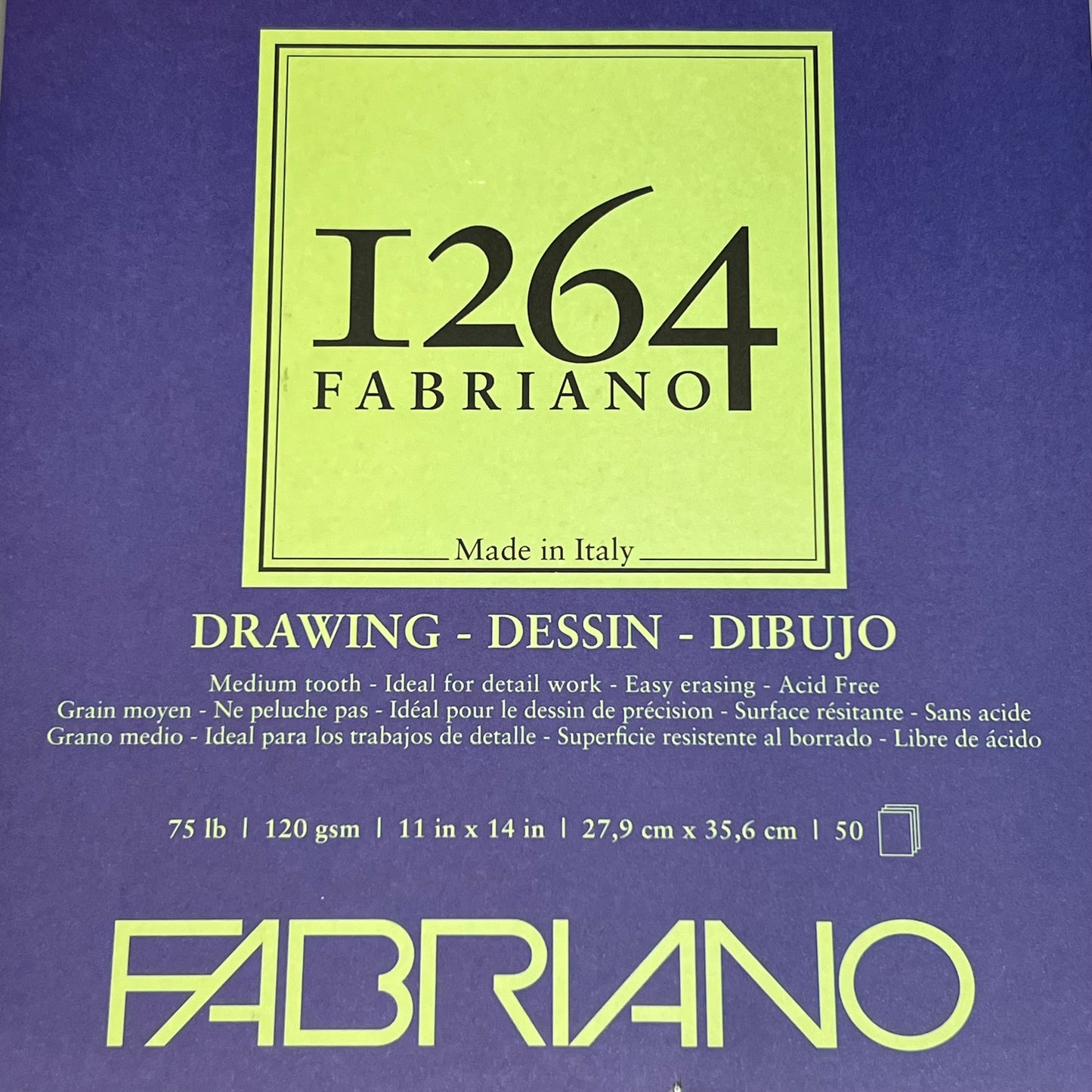 FABRIANO I264 Drawing Paper Pads 11" x 14" ITALY 50 Sheets White