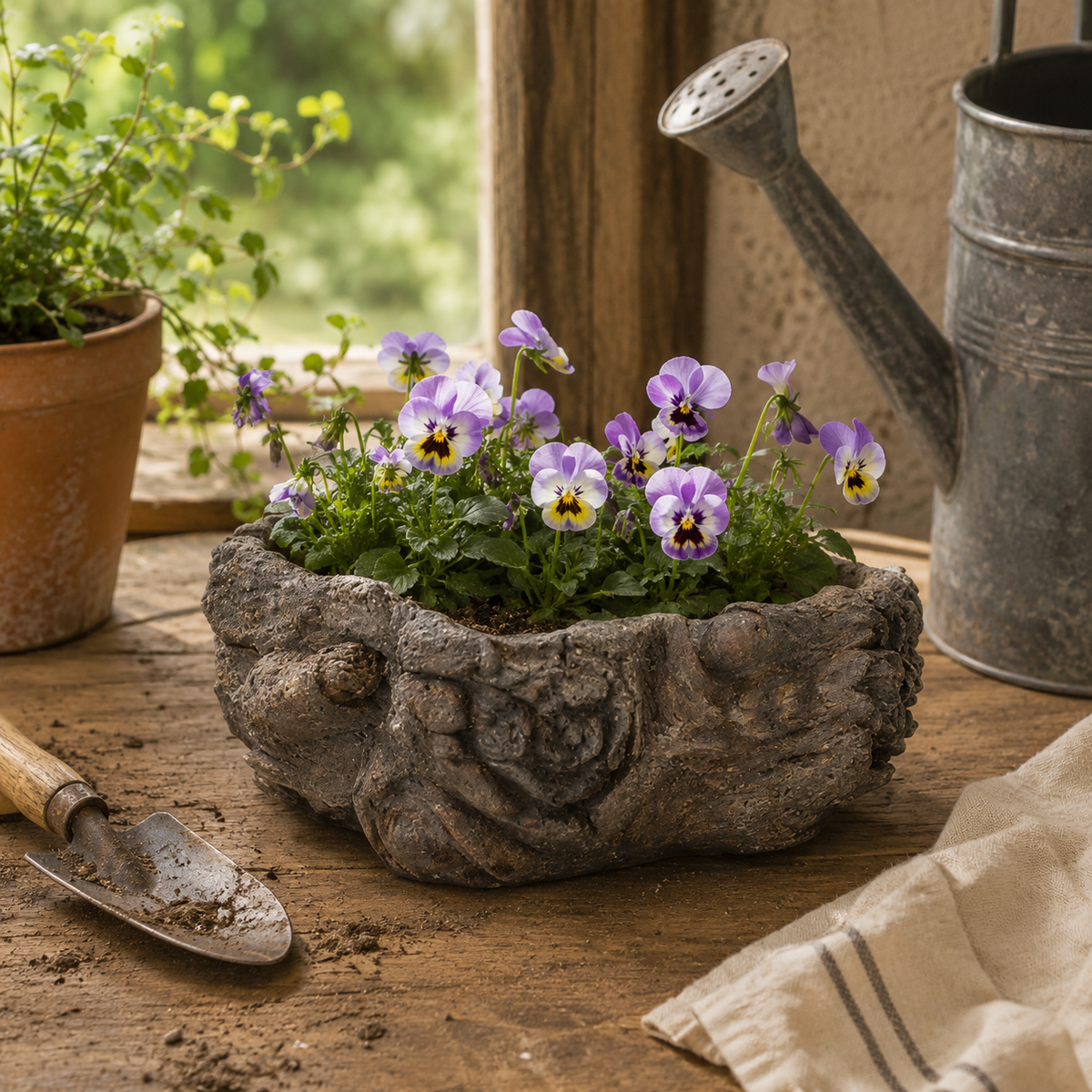 Cement Burled Bark Planter