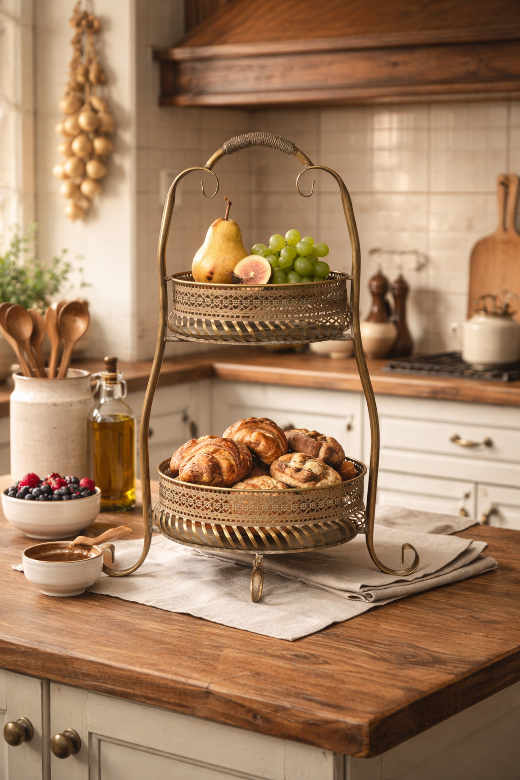 Vintage 2-Tier Metal Bar Cart Stand