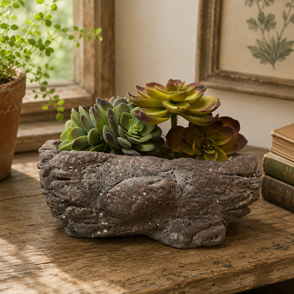 Cement Burled Bark Planter