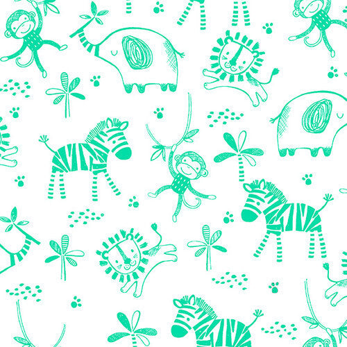 Comfy Flannel - Jungle Animals - White